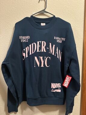 Spiderman Navy Crewneck with Pink Spider-Man NYC Graphics